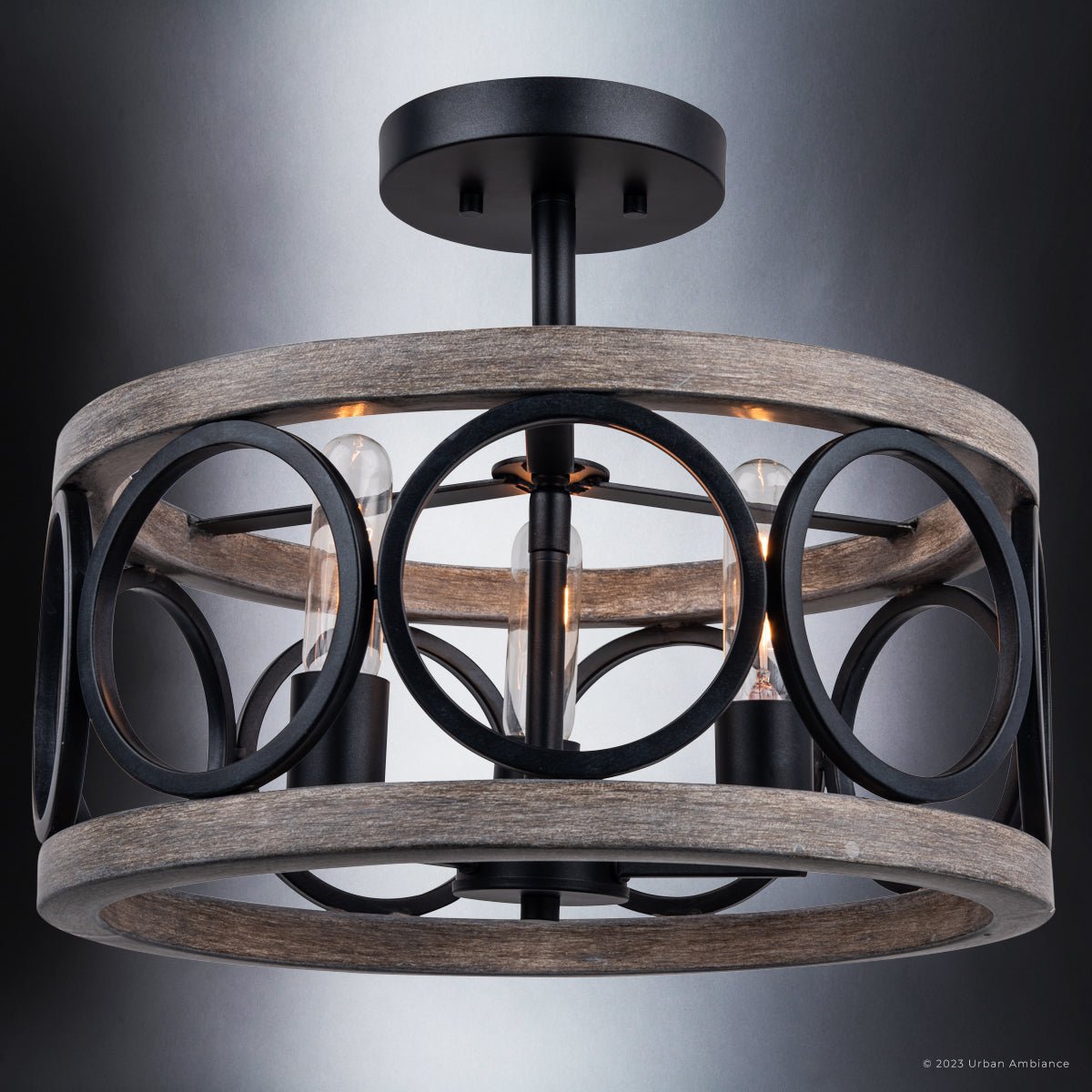 ULB2130 New Traditional Ceiling Light, 13''H x 16''W, Matte Black and Gray Wood Finish, Therma Collection