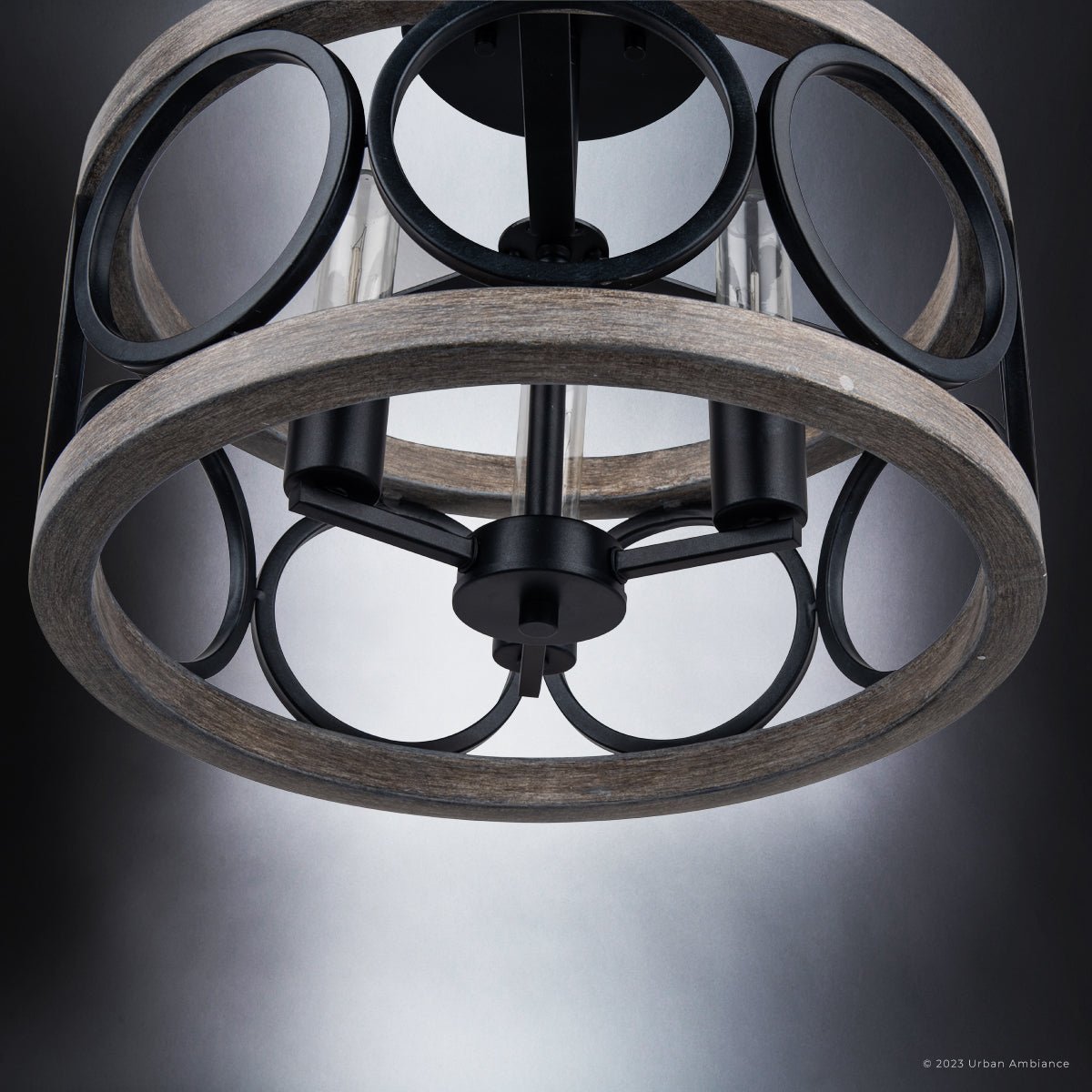 ULB2130 New Traditional Ceiling Light, 13''H x 16''W, Matte Black and Gray Wood Finish, Therma Collection