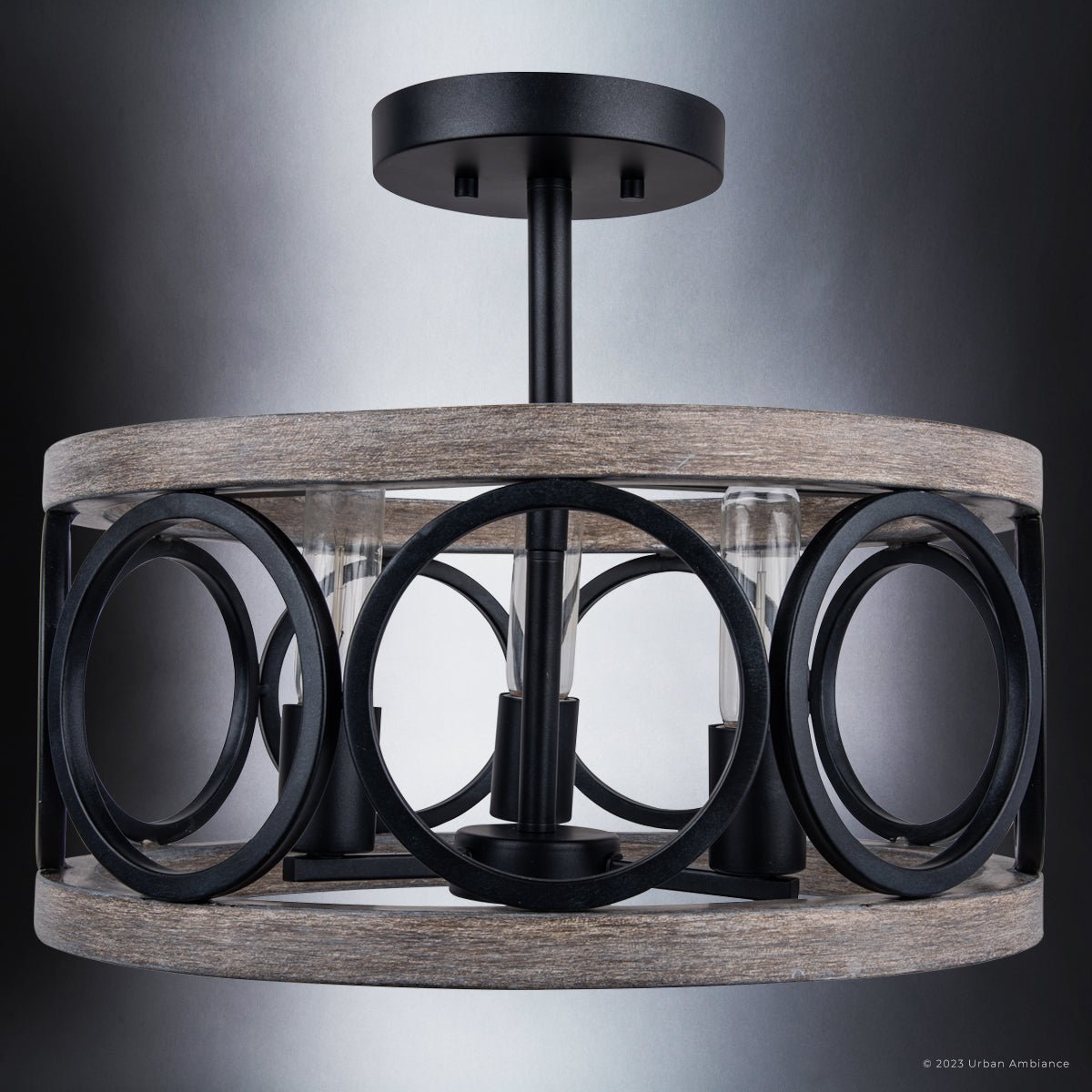 ULB2130 New Traditional Ceiling Light, 13''H x 16''W, Matte Black and Gray Wood Finish, Therma Collection