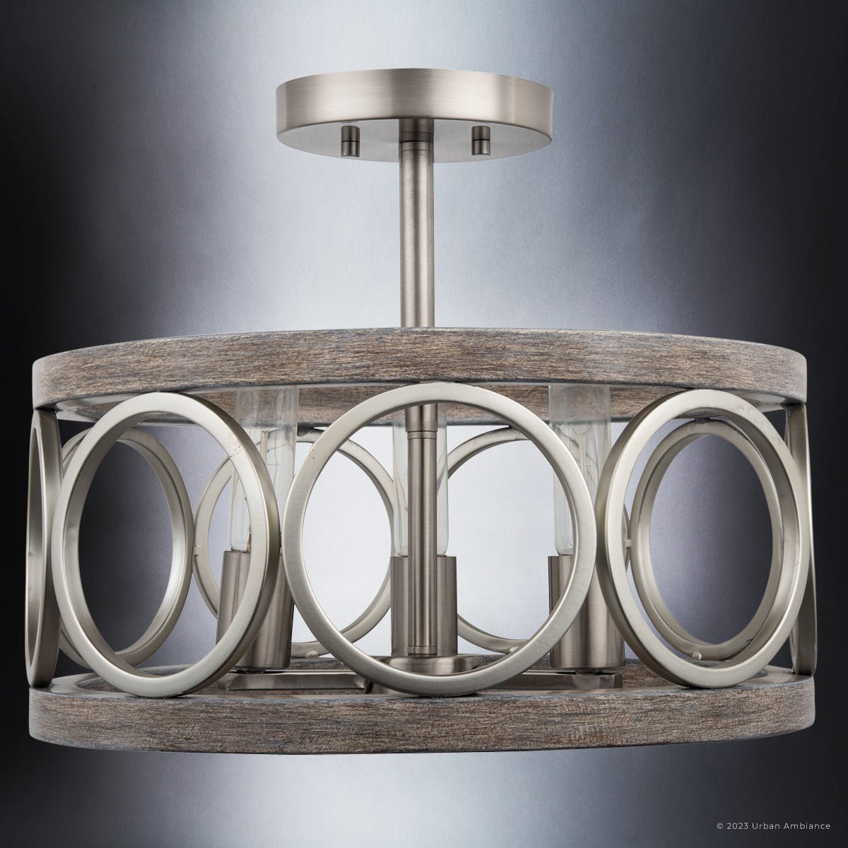 ULB2132 New Traditional Ceiling Light, 13''H x 16''W, Matte Silver and Gray Wood Finish, Therma Collection