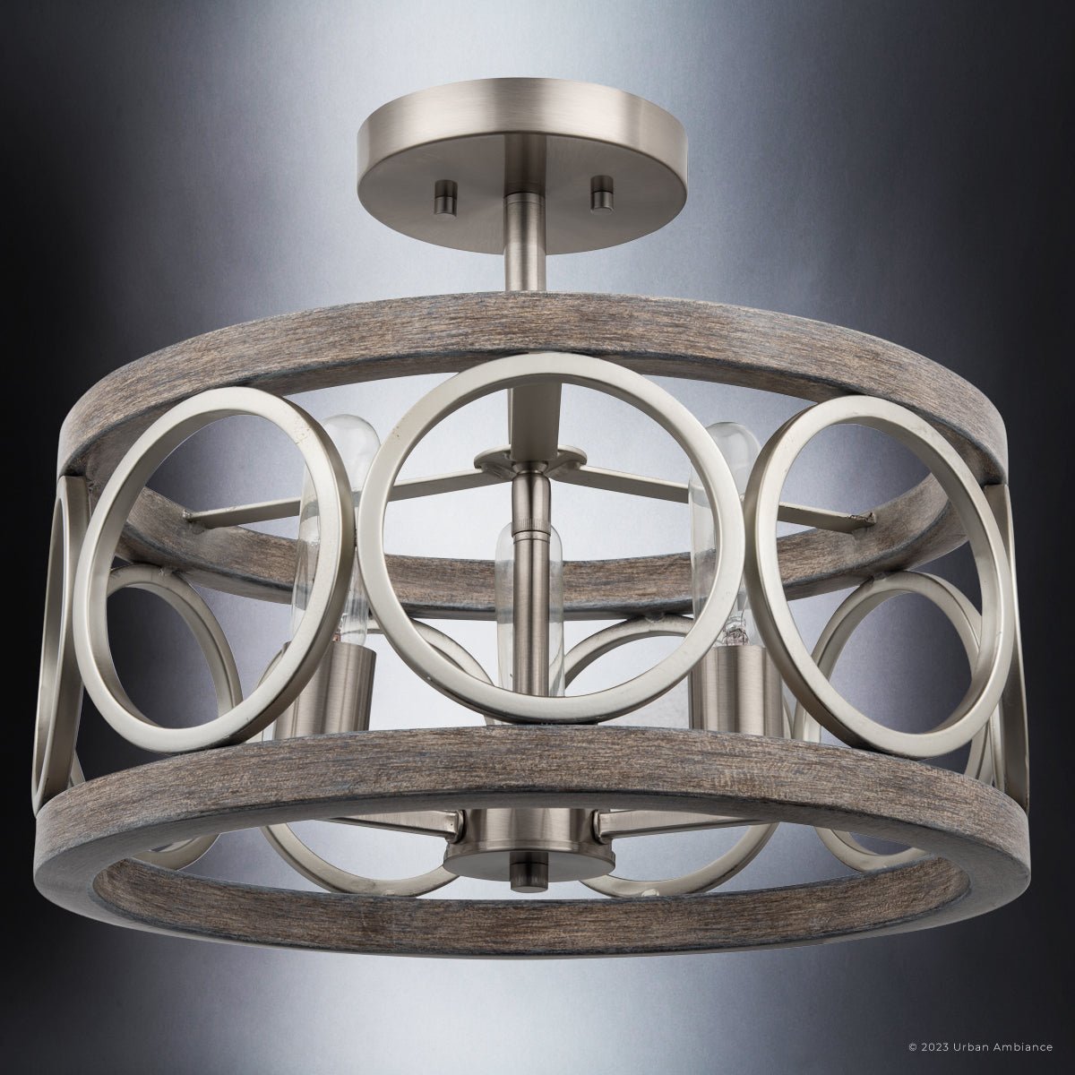 ULB2132 New Traditional Ceiling Light, 13''H x 16''W, Matte Silver and Gray Wood Finish, Therma Collection