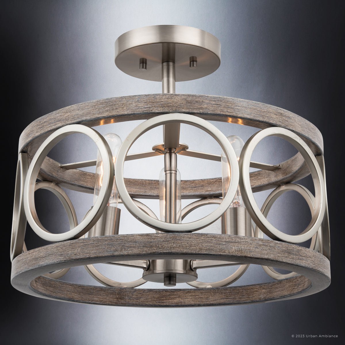 ULB2132 New Traditional Ceiling Light, 13''H x 16''W, Matte Silver and Gray Wood Finish, Therma Collection