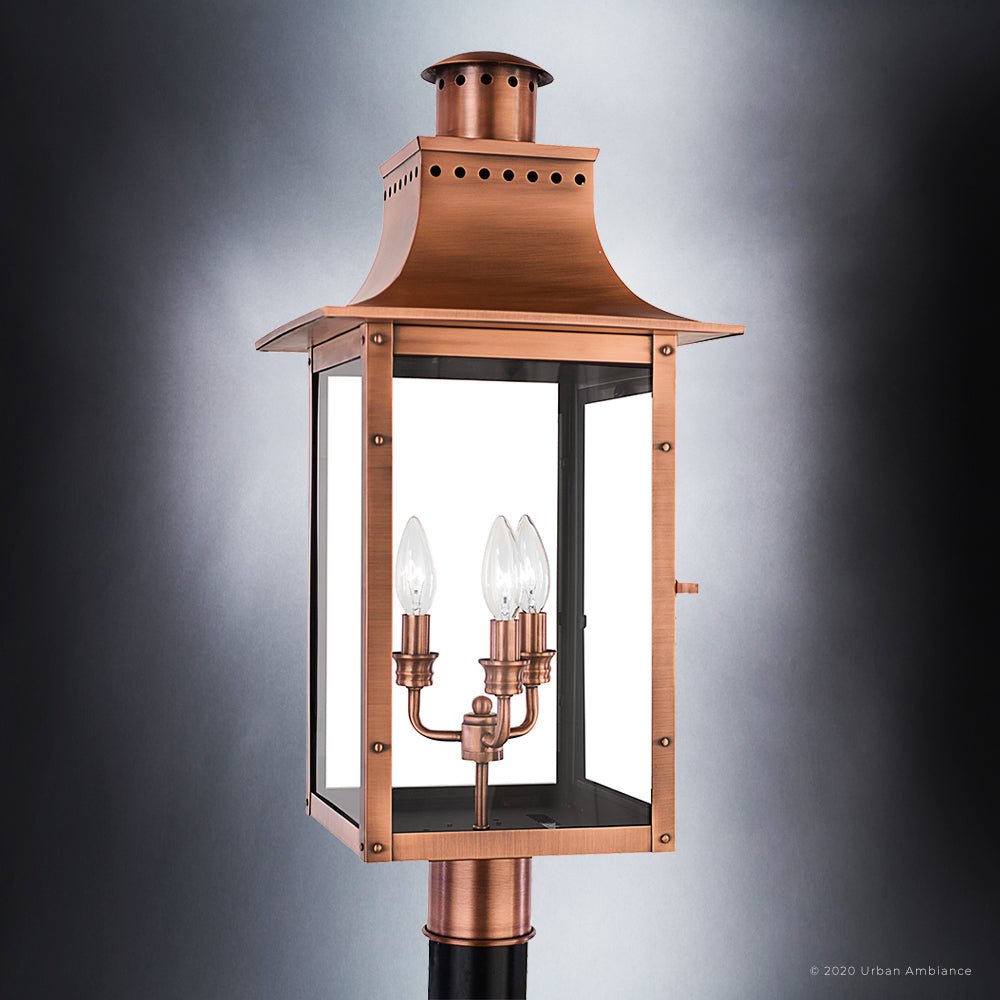 UQL1410 Vintage Outdoor Post/Pier Light, 26"H x 12"W, Rustic Copper Finish, Longview Collection