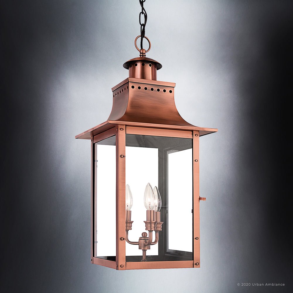 UQL1414 Vintage Outdoor Pendant Light, 26"H x 12"W, Rustic Copper Finish, Longview Collection